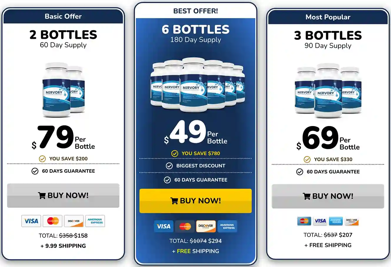 Nervory Pricing — 2, 3 and 6 Bottle Packages USA